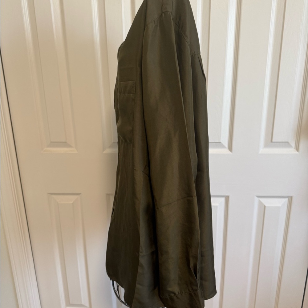Casual Corner Olive 100% silk  Button-Front Shirt.
L - Picture 7 of 8